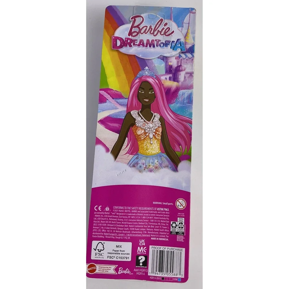 Barbie Dreamtopia Princess‎ Doll Pink Hair Rainbow Dress HGR14 Mattel 2021 New
